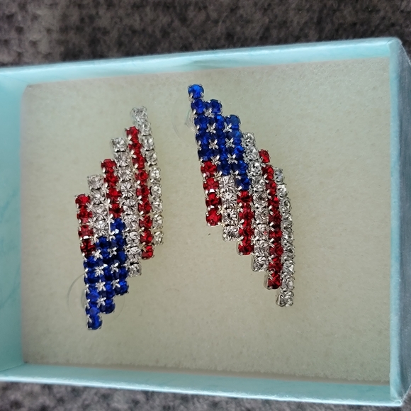 Patriotic Red and Blue Earrings with Sparkling Beads. - Picture 1 of 3